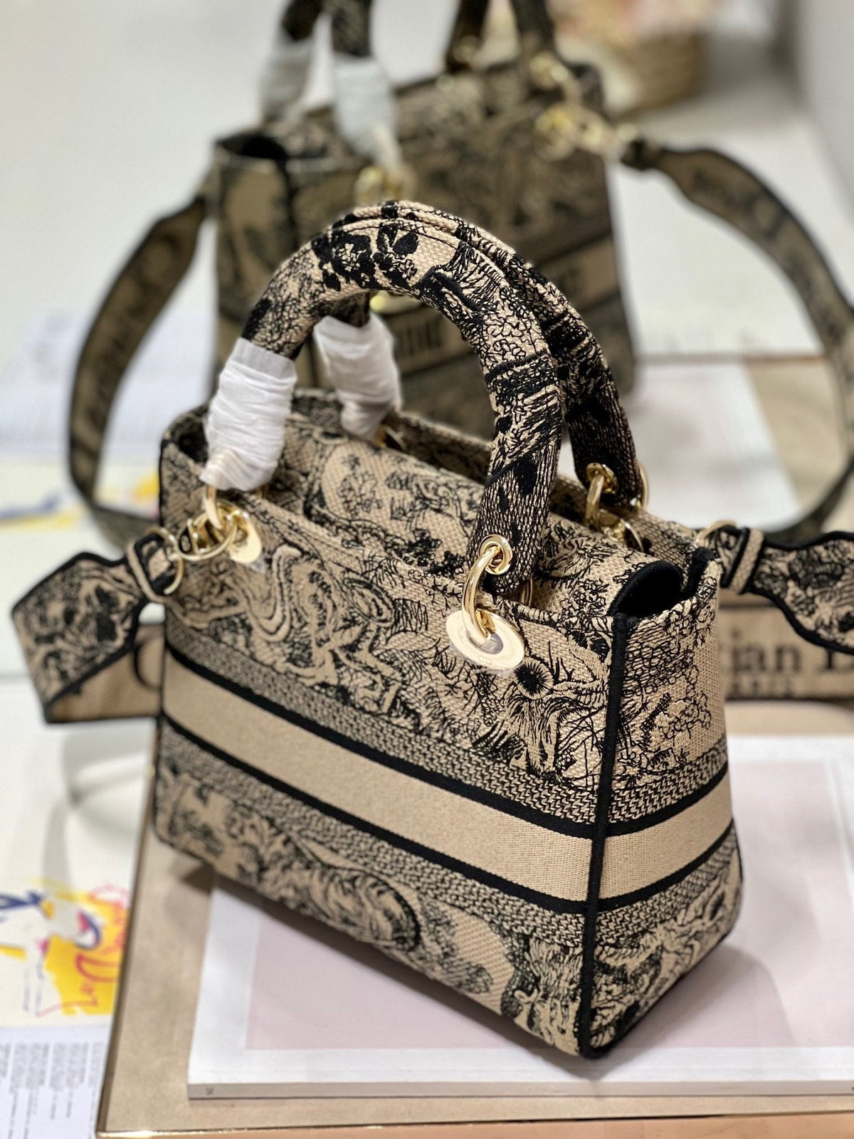 CD Apricot Tiger 24 Lady Dior Bag Canvas 336718