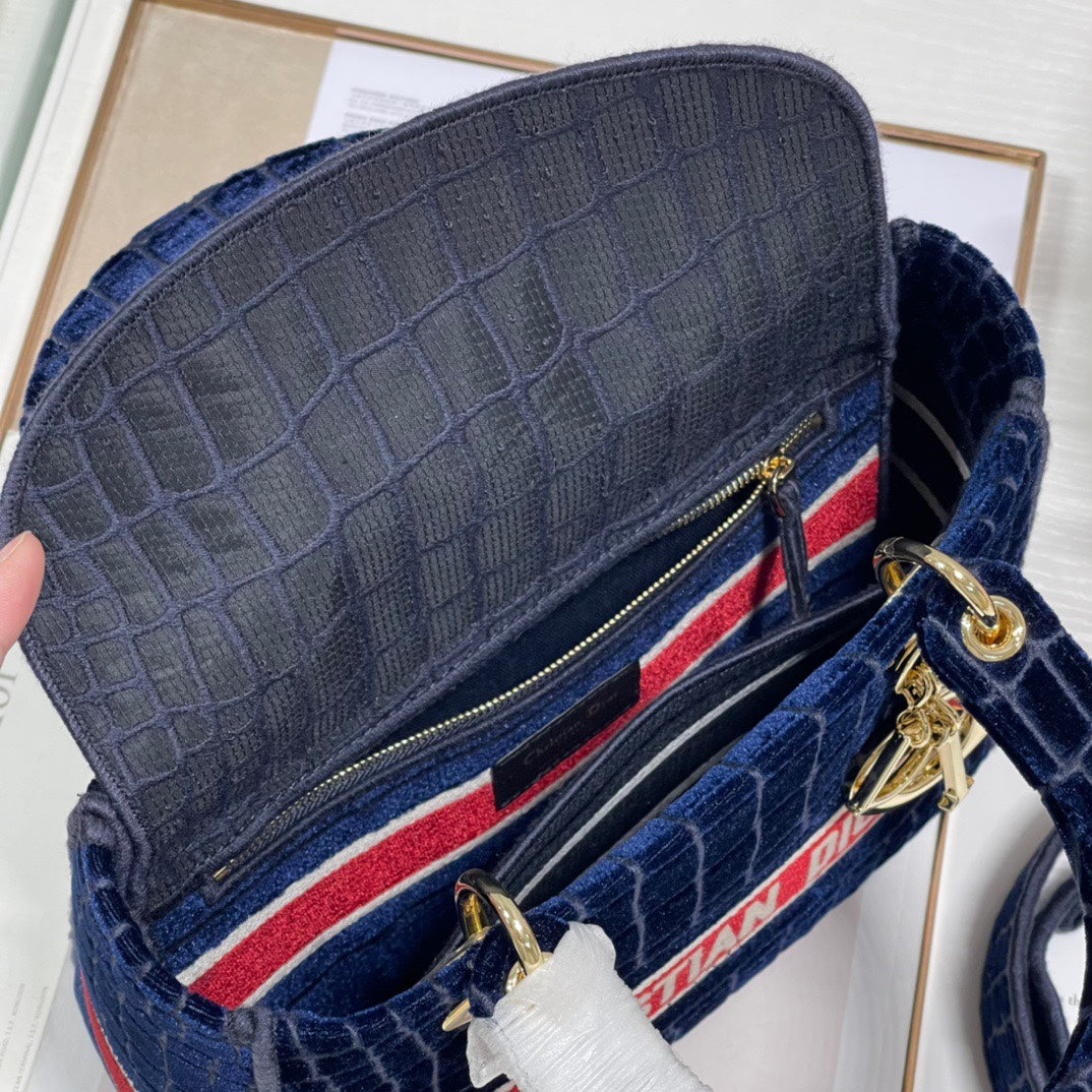 CD Velvet Crocodile Pattern 24 Lady Dior Bag Canvas 336657