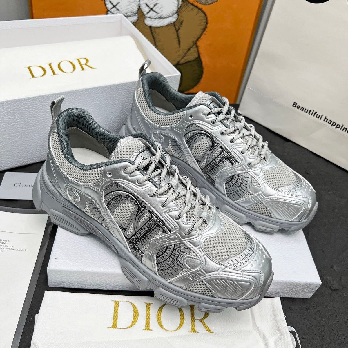 CD Chrono Sneaker Grey Mesh Fabric And Calfskin