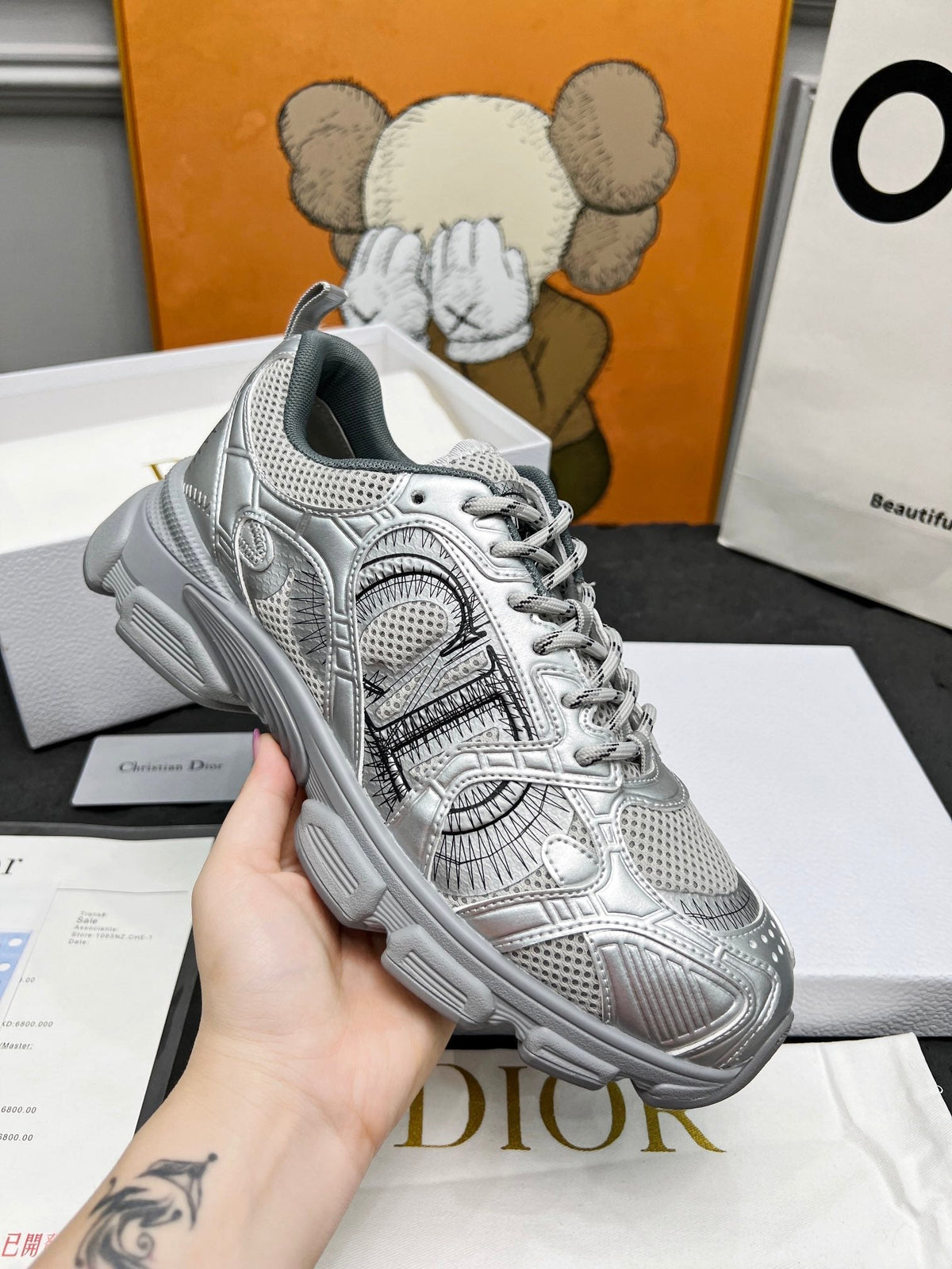 CD Chrono Sneaker Grey Mesh Fabric And Calfskin