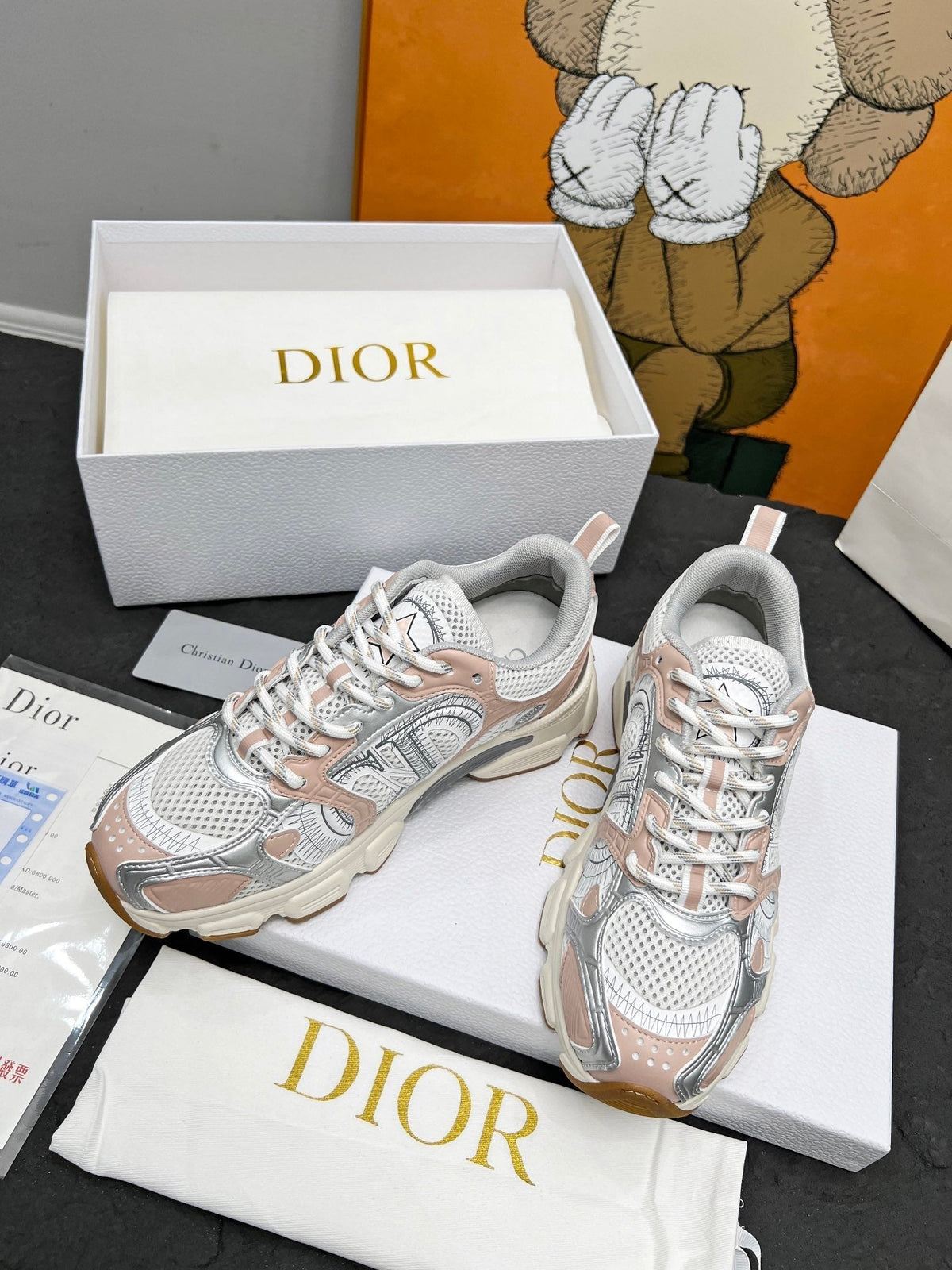 CD Chrono Sneaker Grey Beige Mesh Fabric And Calfskin