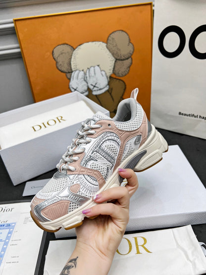 CD Chrono Sneaker Grey Beige Mesh Fabric And Calfskin