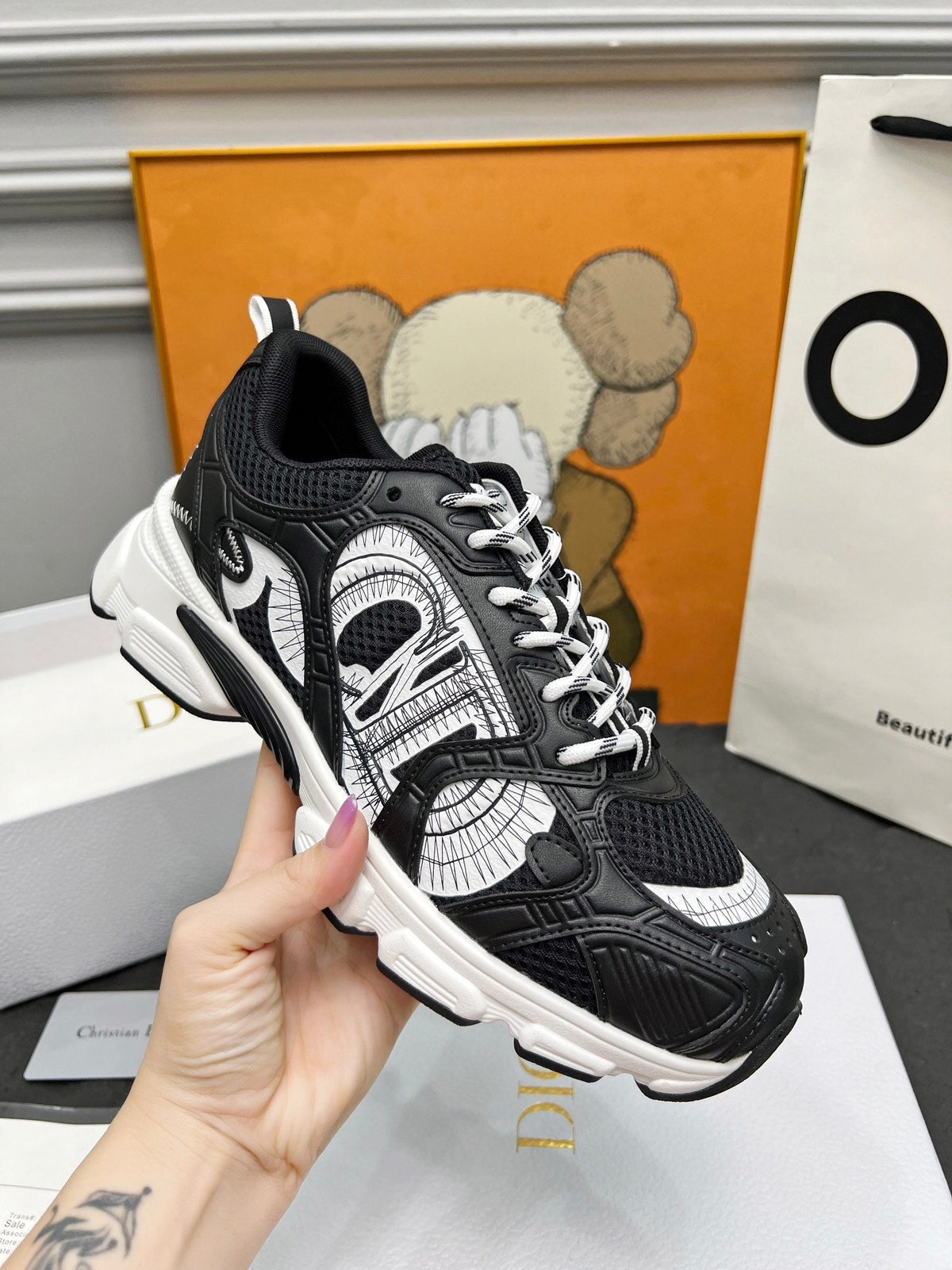 CD Chrono Sneaker Black Mesh Fabric And Calfskin