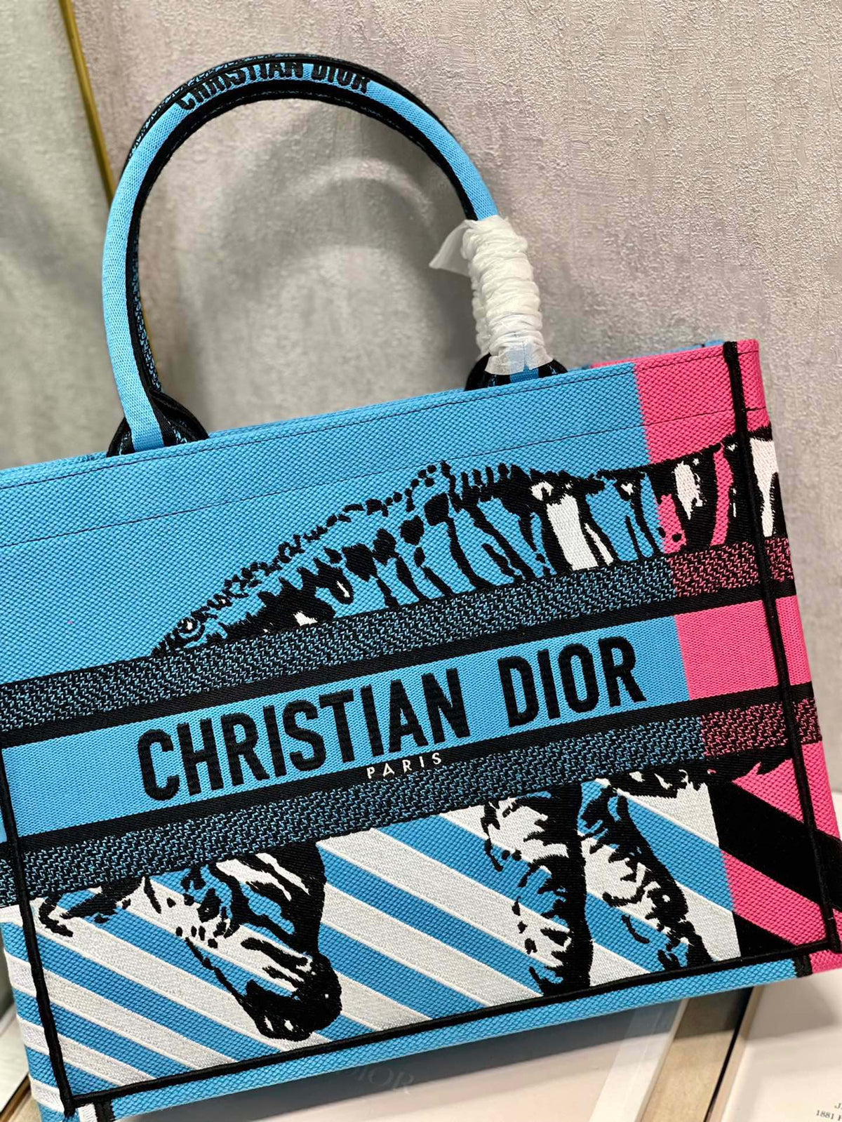 CD Zebra Book Tote Bag Blue Canvas 336519