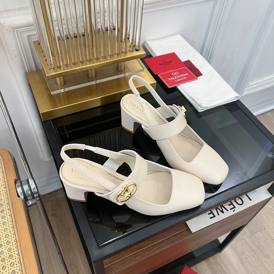 MARY-JANE VLOGO LOCKER SLINGBACK PUMPS WHITE SHEEPSKIN 60 MM