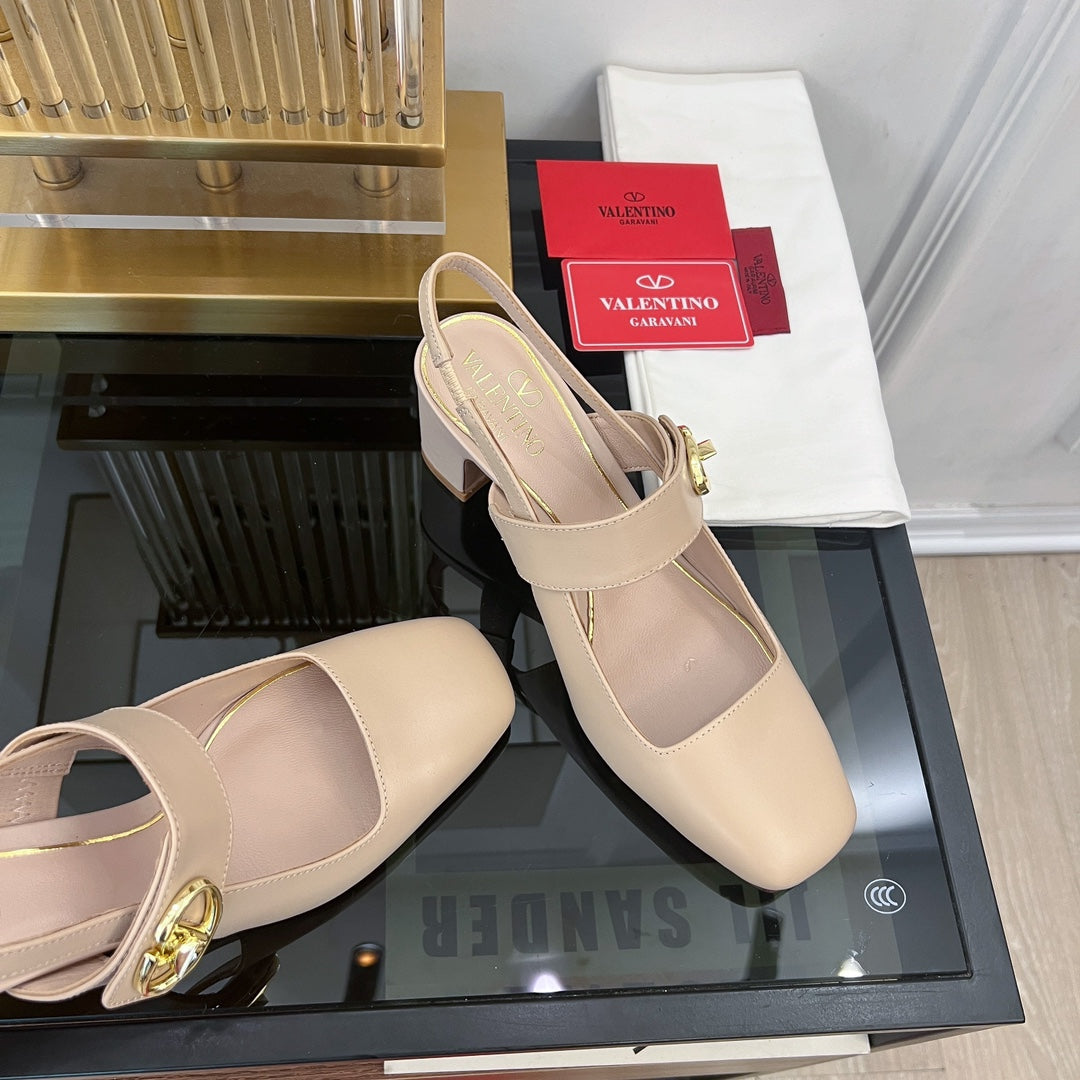 MARY-JANE VLOGO LOCKER SLINGBACK PUMPS BEIGE TAN SHEEPSKIN 60 MM