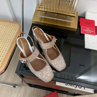 MARY-JANE VLOGO LOCKER SLINGBACK PUMPS CHOCOLATE BROWN SHEEPSKIN WITH 60MM CRYSTALS