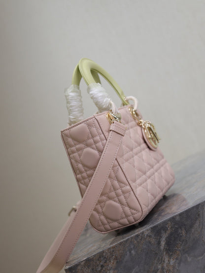 Lady Bag 17cm Pink Pale Green Lambskin