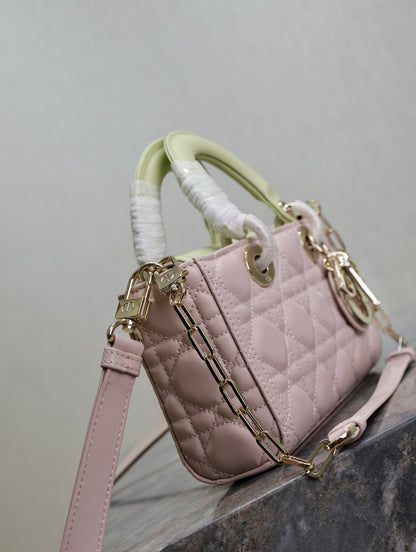 Lady D-Joy Bag 22 Pink Pale Green Lambskin