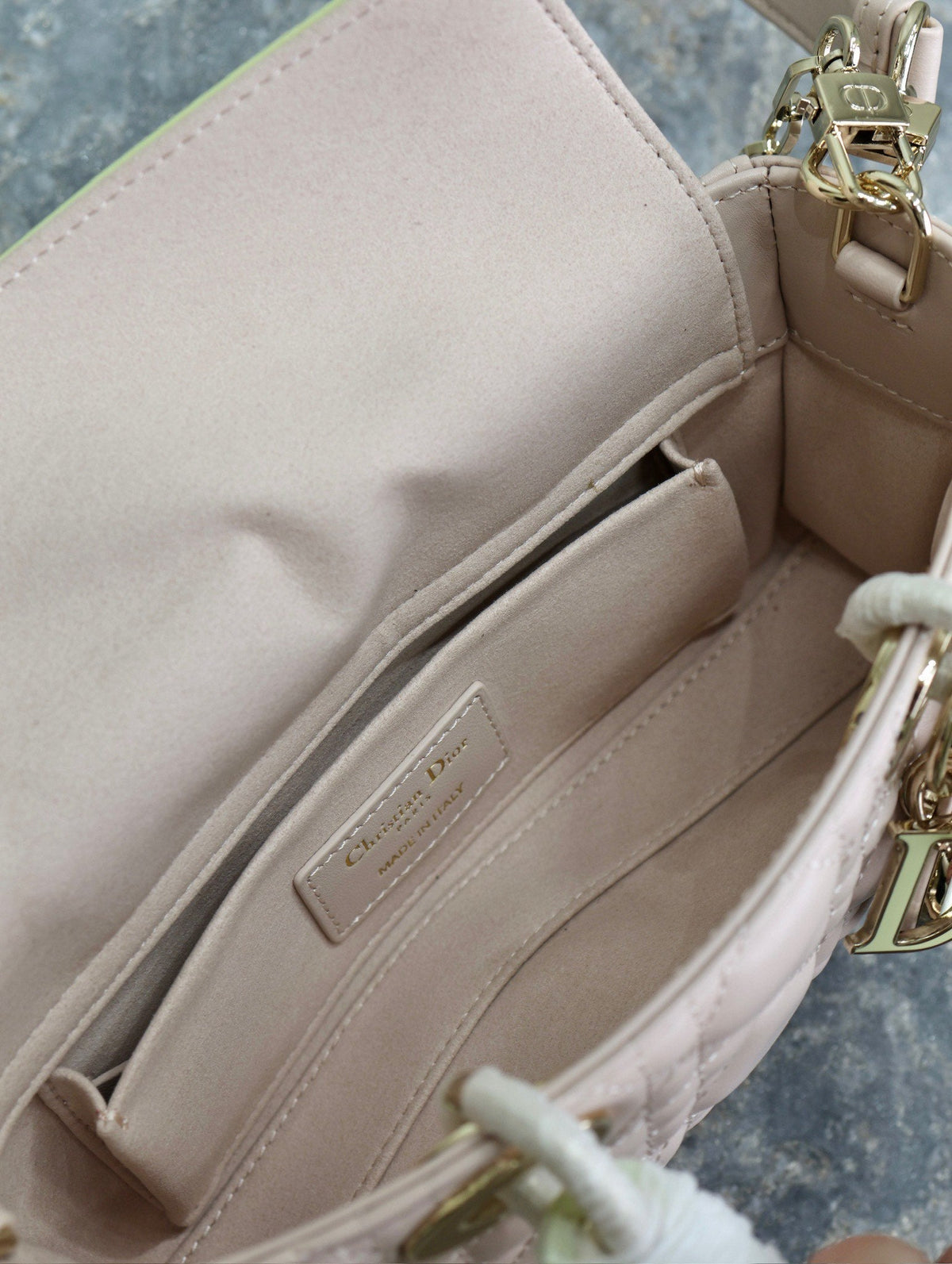 Lady D-Joy Bag 22 Pink Pale Green Lambskin