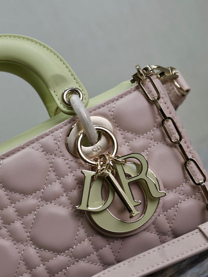 Lady D-Joy Bag 22 Pink Pale Green Lambskin