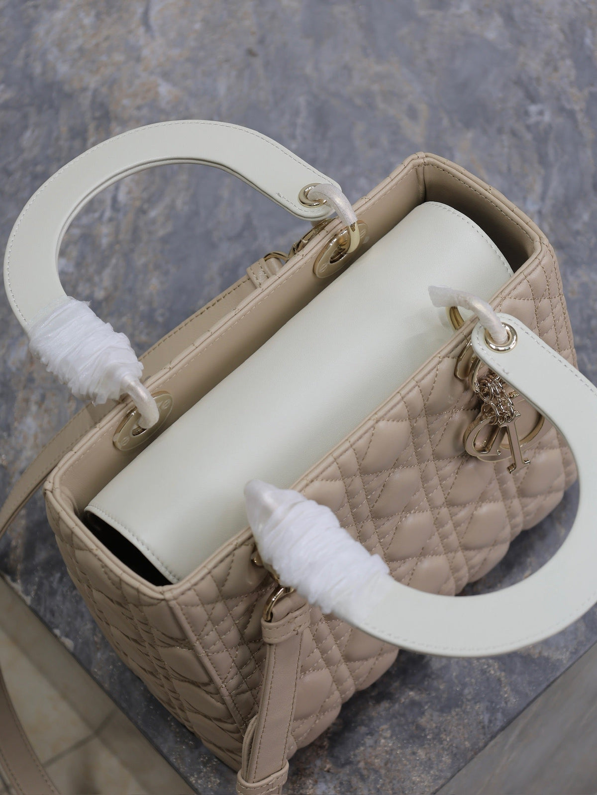Lady Bag 20cm Beige White Lambskin