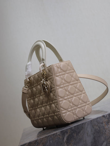 Lady Bag 20cm Beige White Lambskin