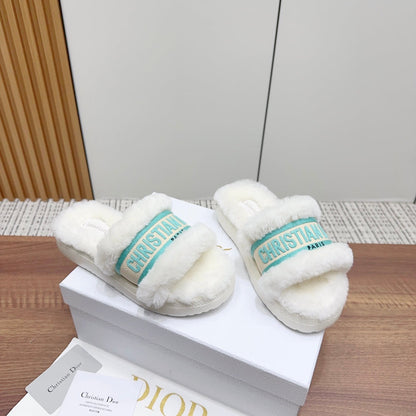 CD Dway Slide White Jade Green Fleece Lining And Canvas Fabric