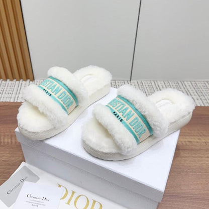 CD Dway Slide White Jade Green Fleece Lining And Canvas Fabric
