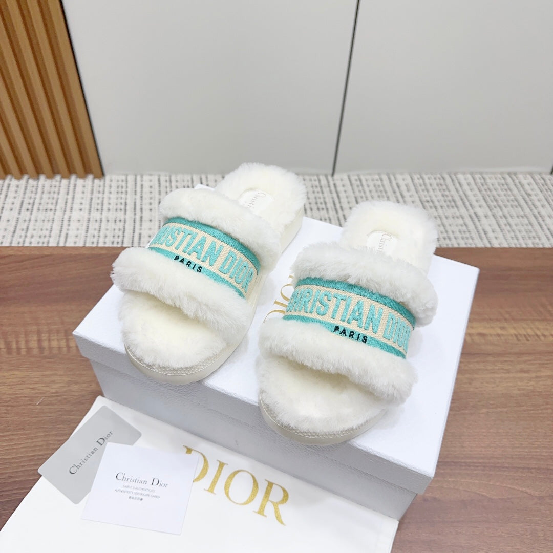 CD Dway Slide White Jade Green Fleece Lining And Canvas Fabric