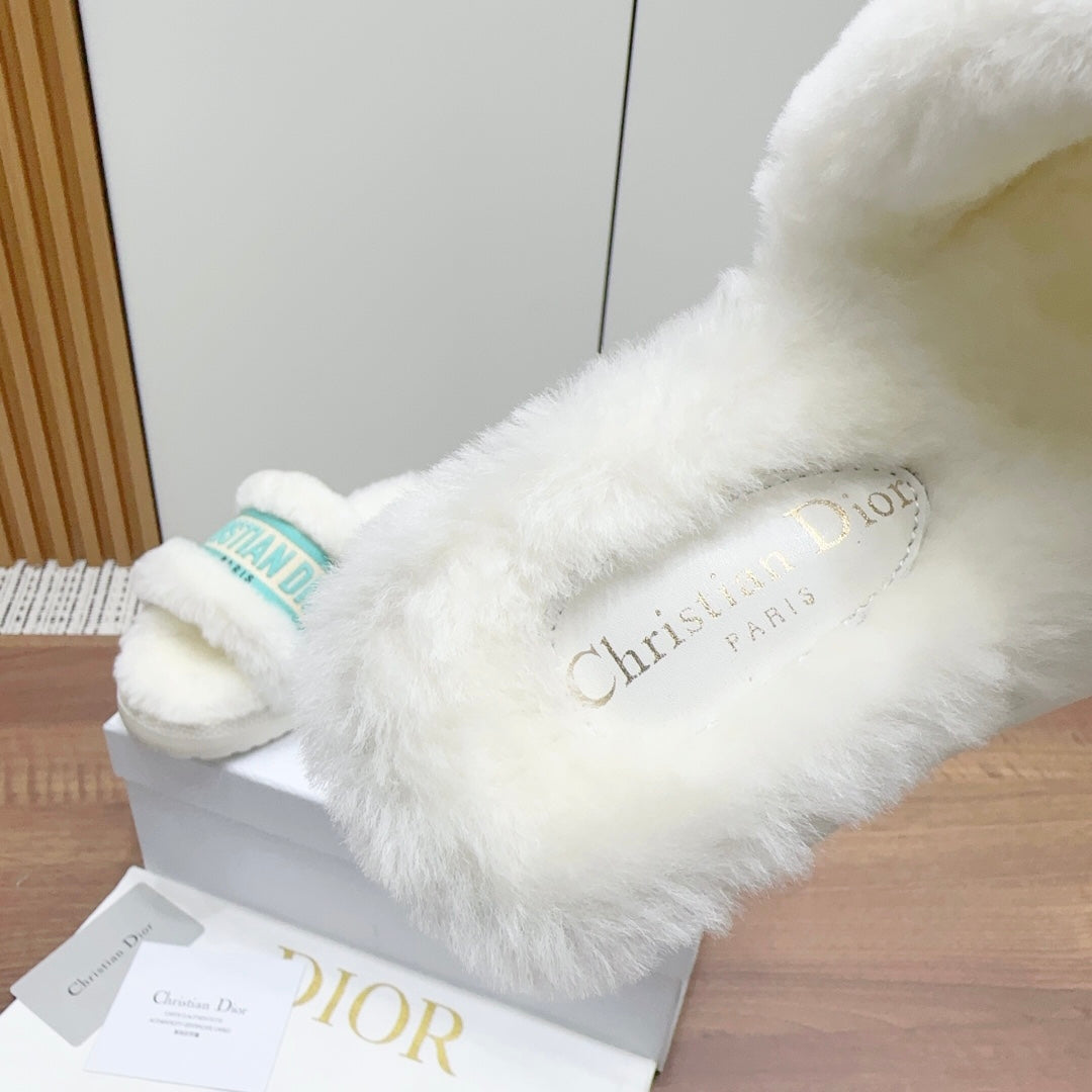 CD Dway Slide White Jade Green Fleece Lining And Canvas Fabric