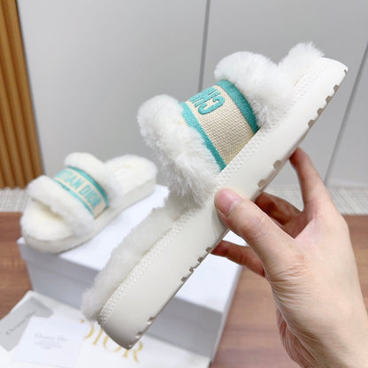 CD Dway Slide White Jade Green Fleece Lining And Canvas Fabric