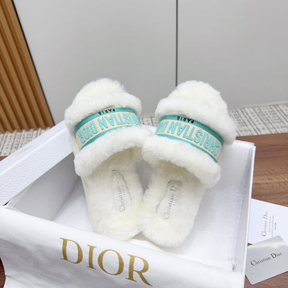 CD Dway Slide White Jade Green Fleece Lining And Canvas Fabric