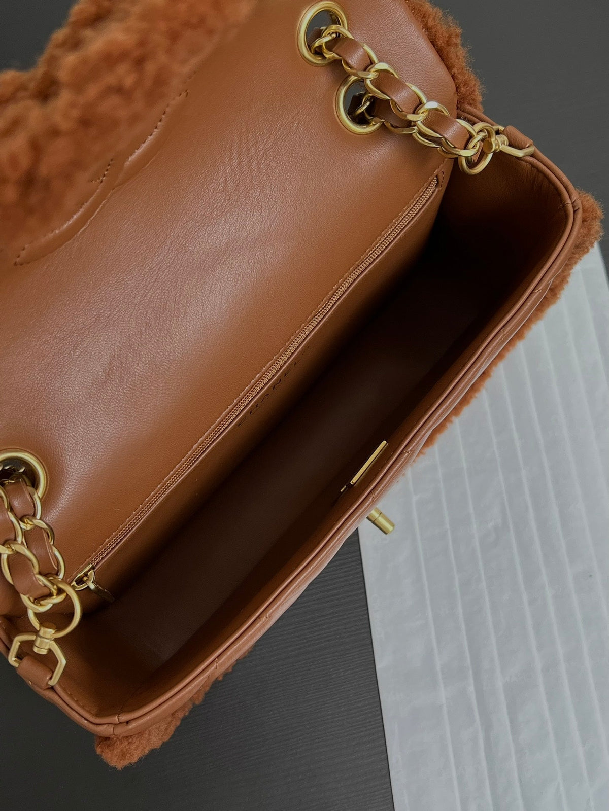 Flap Bag Small 23cm Brown Sherling Lambskin Gold Hardware