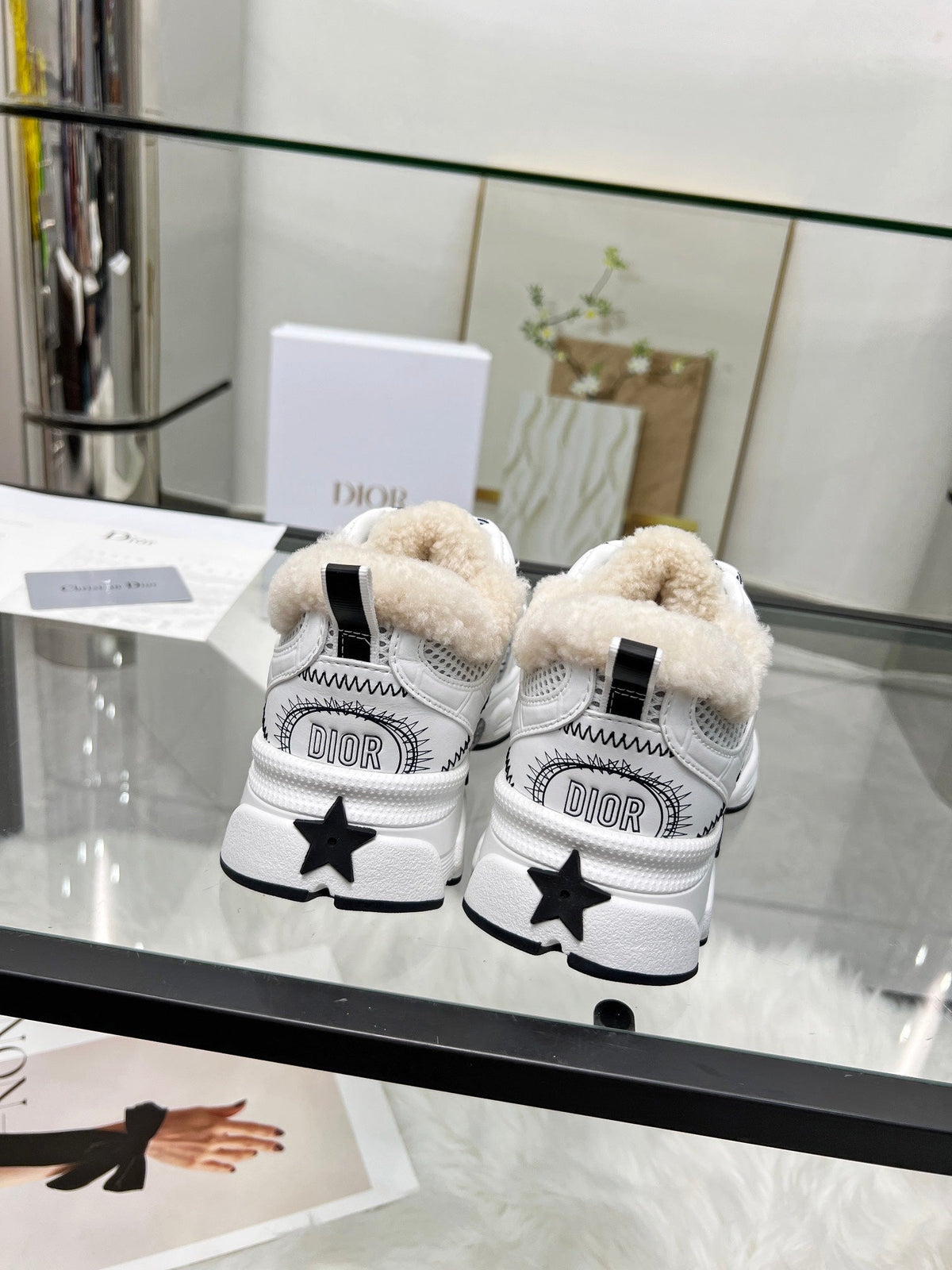 CD Chrono Sneaker White Black Wool Lining Mesh Fabric And Calfskin
