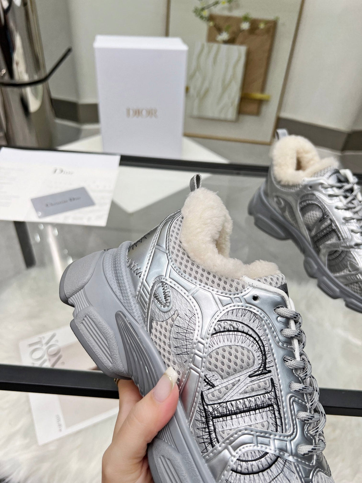 CD Chrono Sneaker Grey Wool Lining Mesh Fabric And Calfskin
