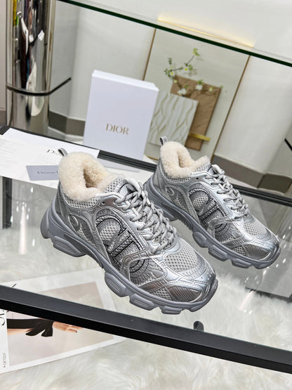 CD Chrono Sneaker Grey Wool Lining Mesh Fabric And Calfskin