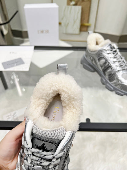 CD Chrono Sneaker Grey Wool Lining Mesh Fabric And Calfskin