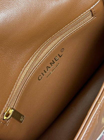 Flap Bag Mini 18cm Beige Brown Sherling Lambskin Gold Hardware