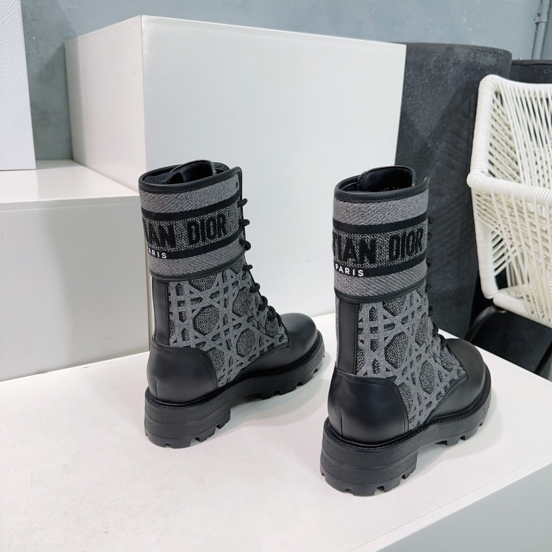 CD Major Ankle Boots Black Grey Calfskin And Fabric Canvas