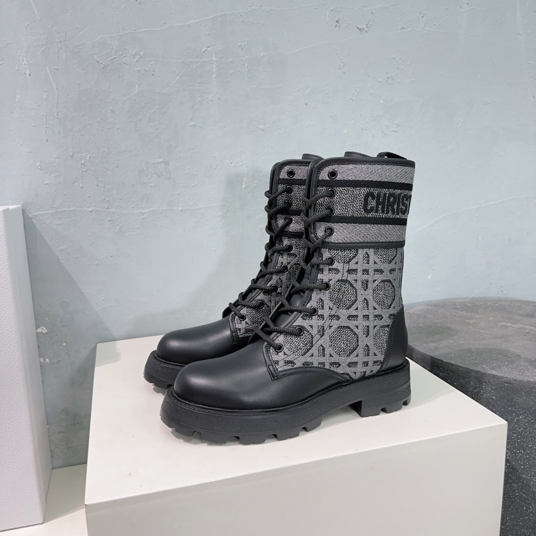 CD Major Ankle Boots Black Grey Calfskin And Fabric Canvas