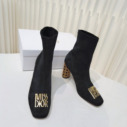 Miss Dior Ankle Boots 80mm Black Suede 111382