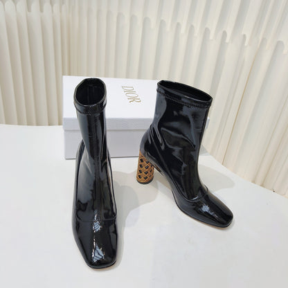 CD Icon Heeled Ankle Boot 80mm In Glossy Black Cowhide 111384