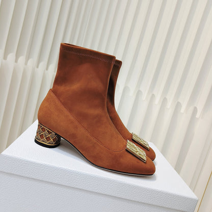 Miss Dior Ankle Boots 40mm Orange Brown Suede 111387
