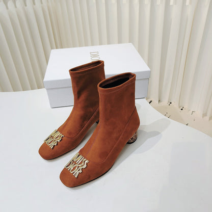 Miss Dior Ankle Boots 40mm Orange Brown Suede 111387