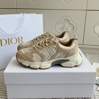 CD Chrono Sneaker In Light Brown And Ivory White Mesh Fabric And Suede 105379