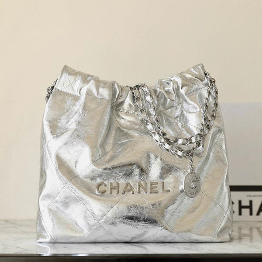 25C Hobo 22 Bag 35cm Silver Metalic Lambskin