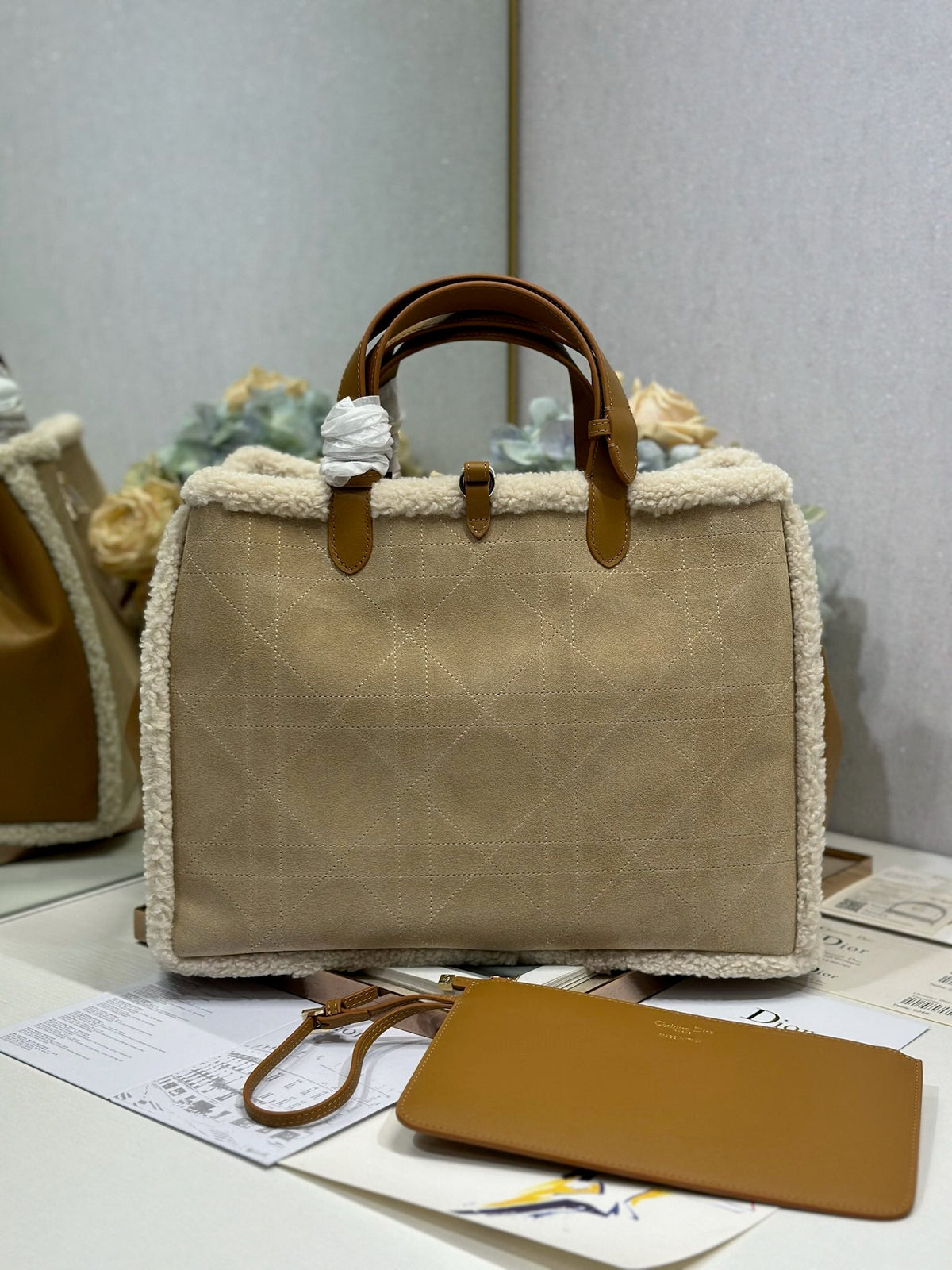 CD Toujours 37 Camel Brown Cowhide And Fur Gold Hardware