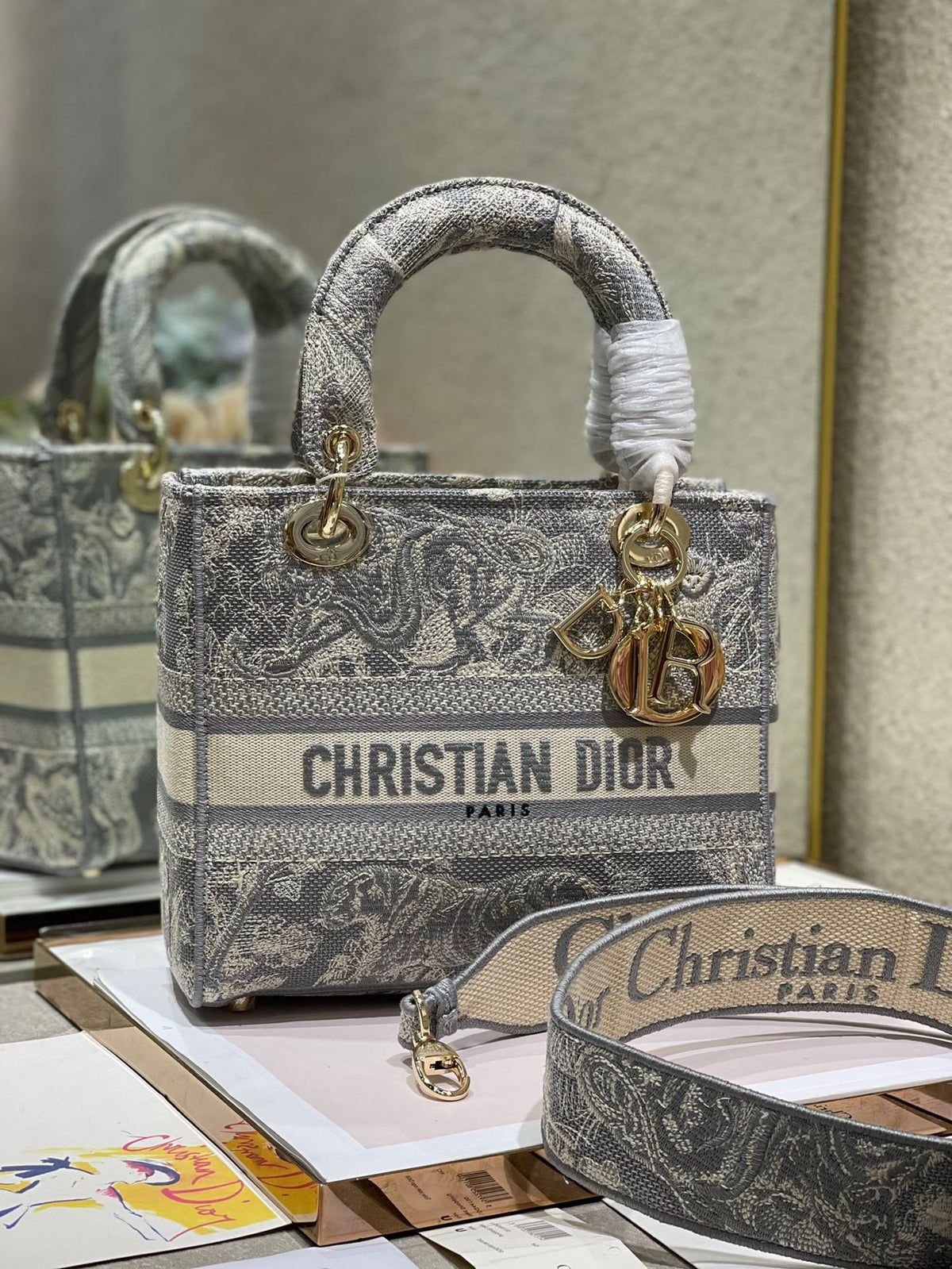 CD Gray Tiger 24 Lady Dior Bag Canvas 336660