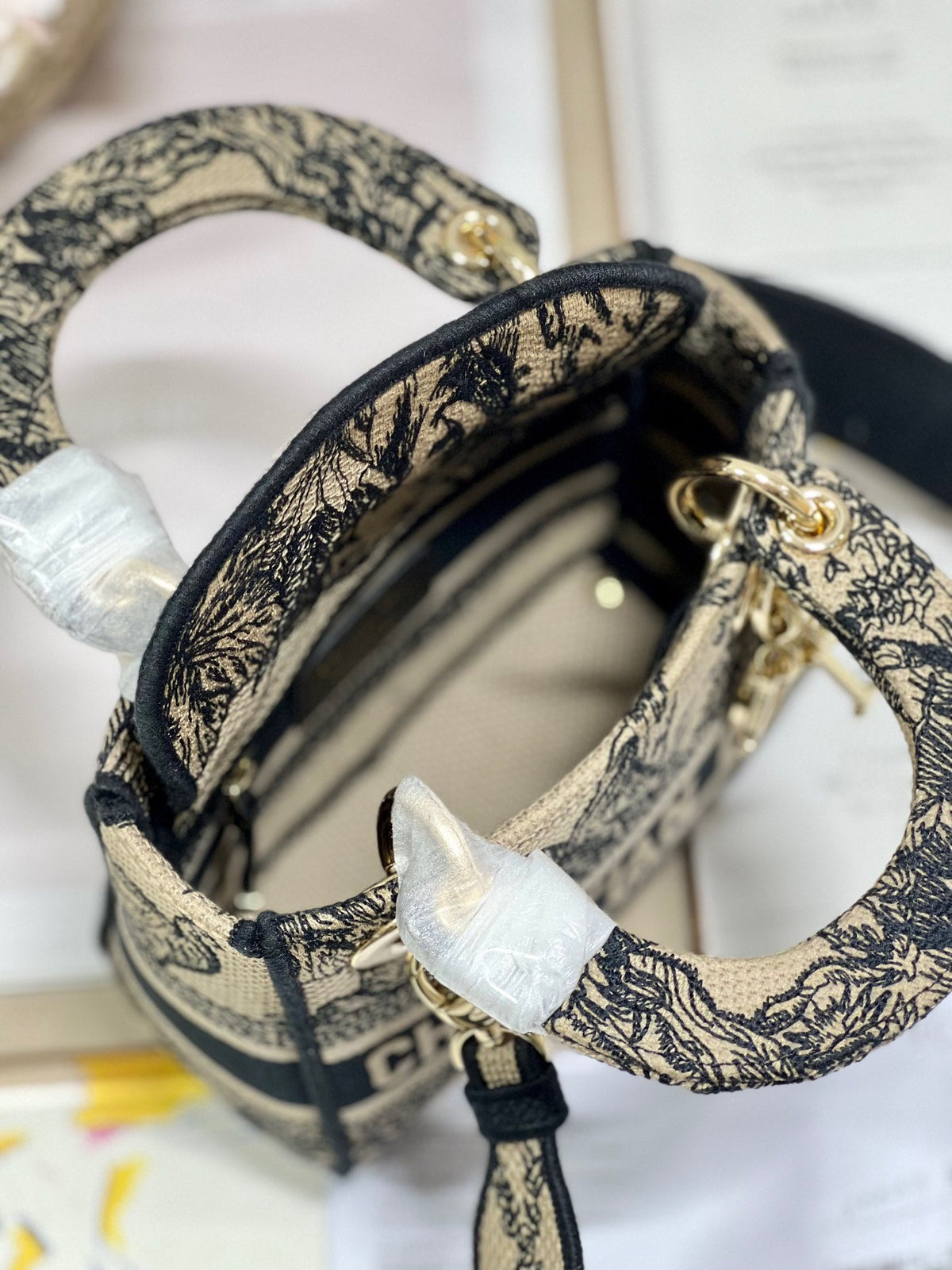 CD Elephant Apricot 17 Lady Dior Bag Canvas 336749