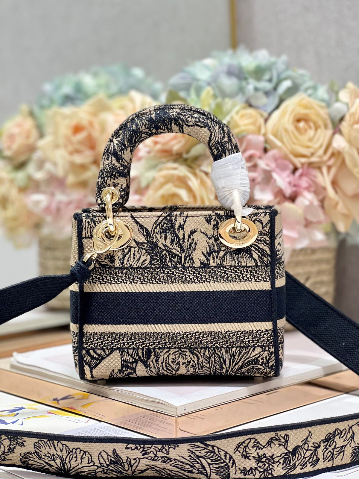 CD Elephant Apricot 17 Lady Dior Bag Canvas 336749