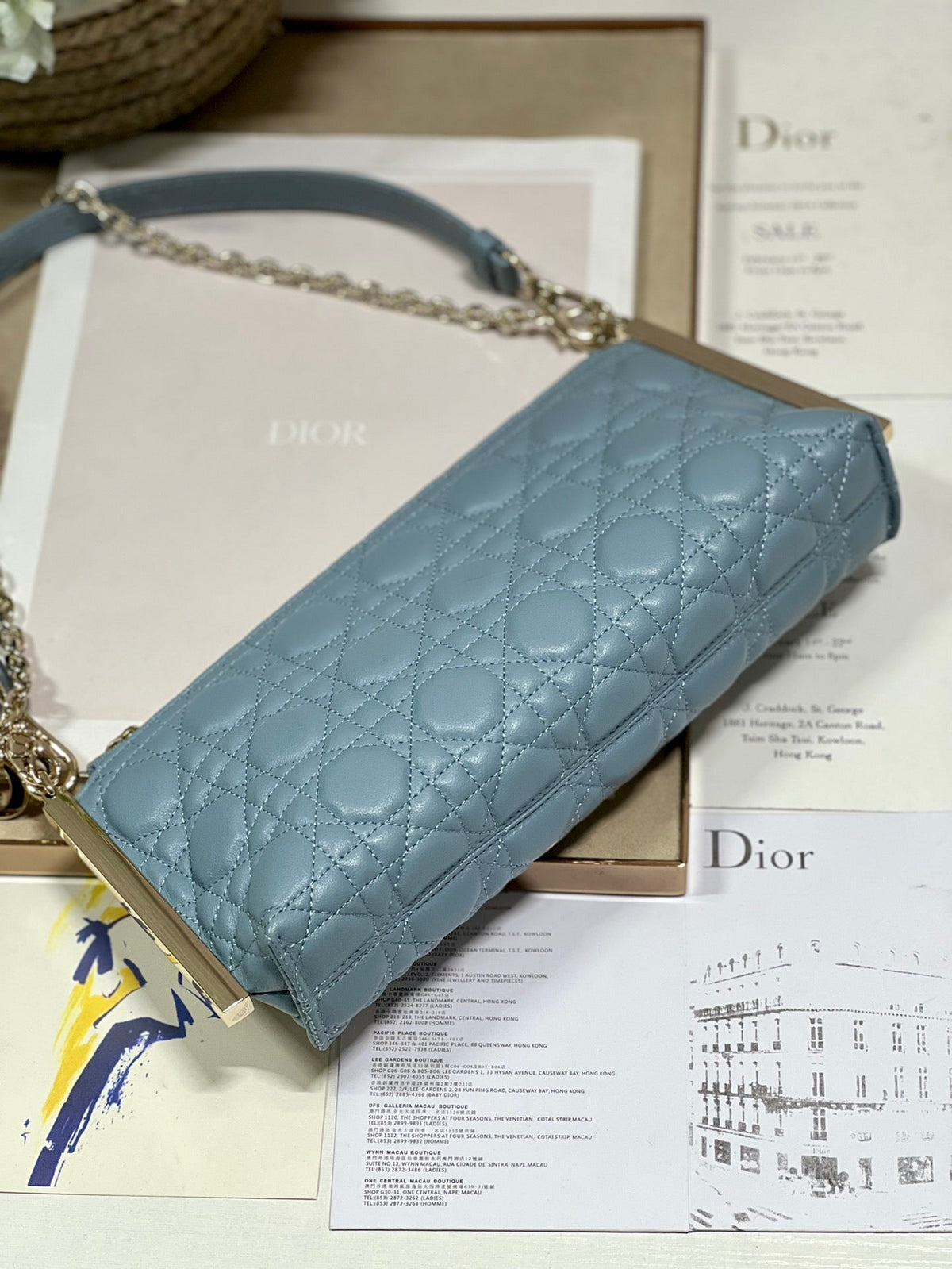 CD Dior Club Handbag Cloud Blue Lambskin 336789
