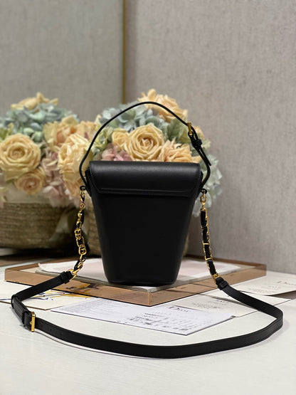 CD Montaigne Large Chain Bucket Bag Black Calfskin 336800