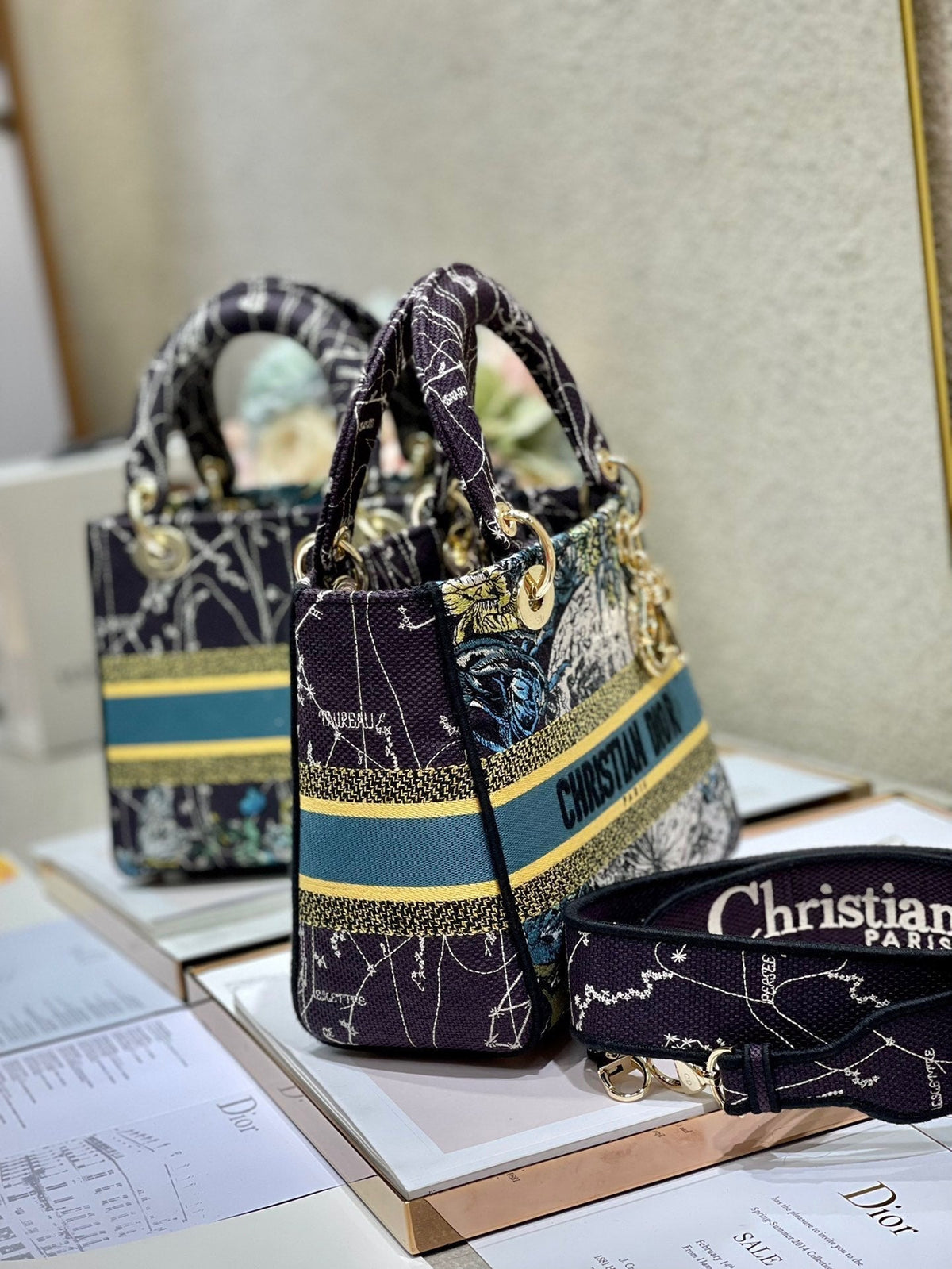 CD Blue Constellation 24 Lady Dior Bag Canvas 336724