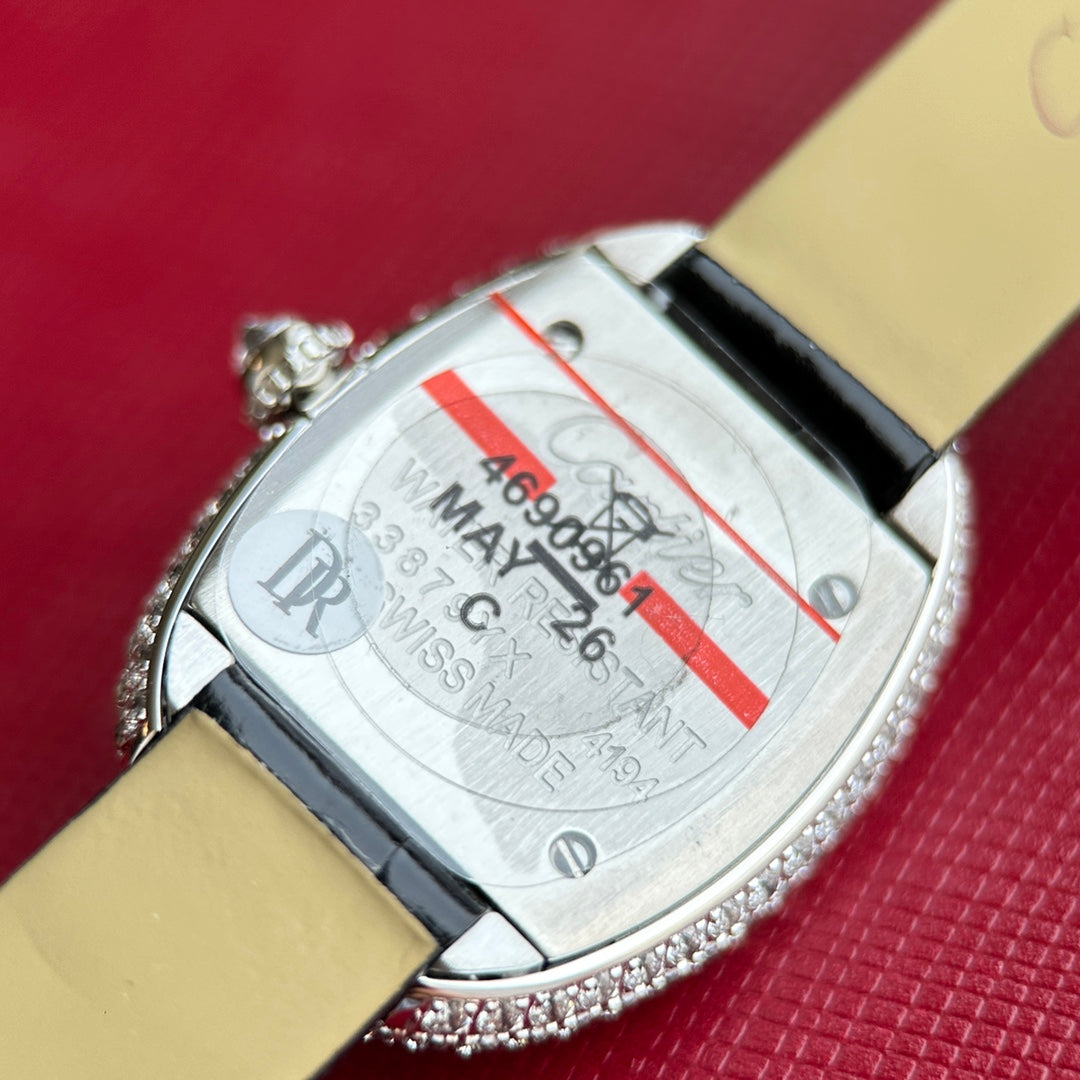 Baignoire 23mm Silver Case Diamond Bezel Black Leather Strap