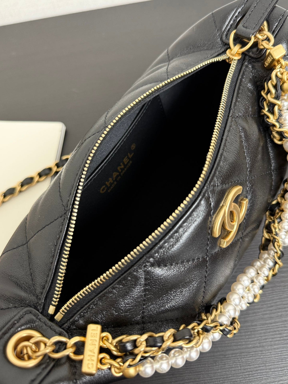 Chanel 2026 Matelassé Pearl Chain Bag Black Lambskin