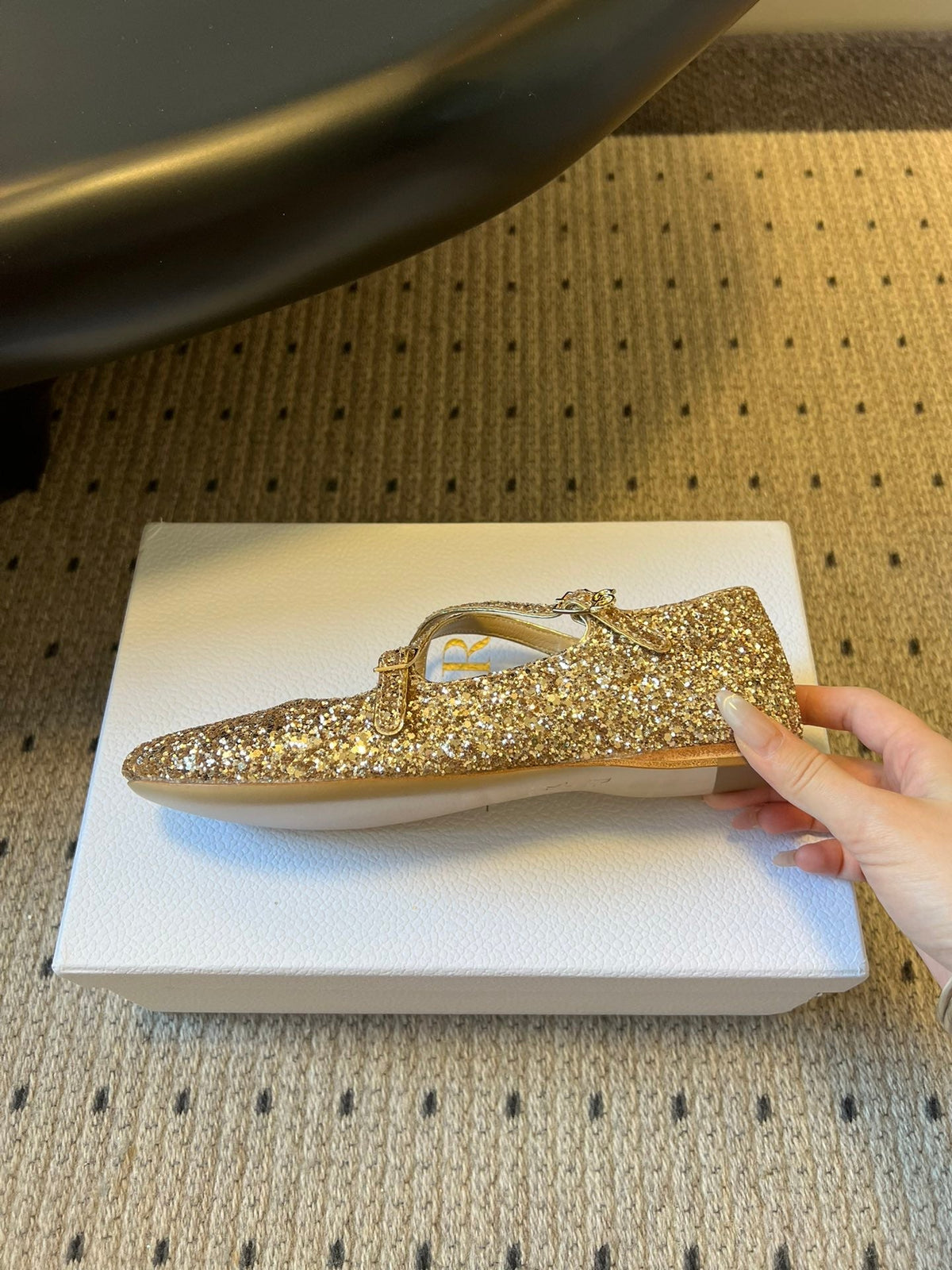 CD Very Ballet Flat Gold Lambskin & Glitter