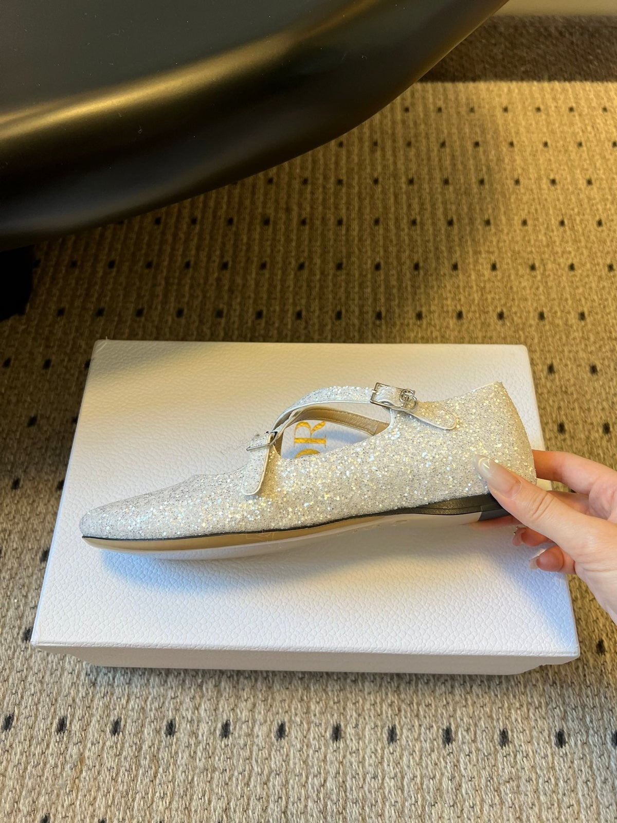 CD Very Ballet Flat White Lambskin & Glitter