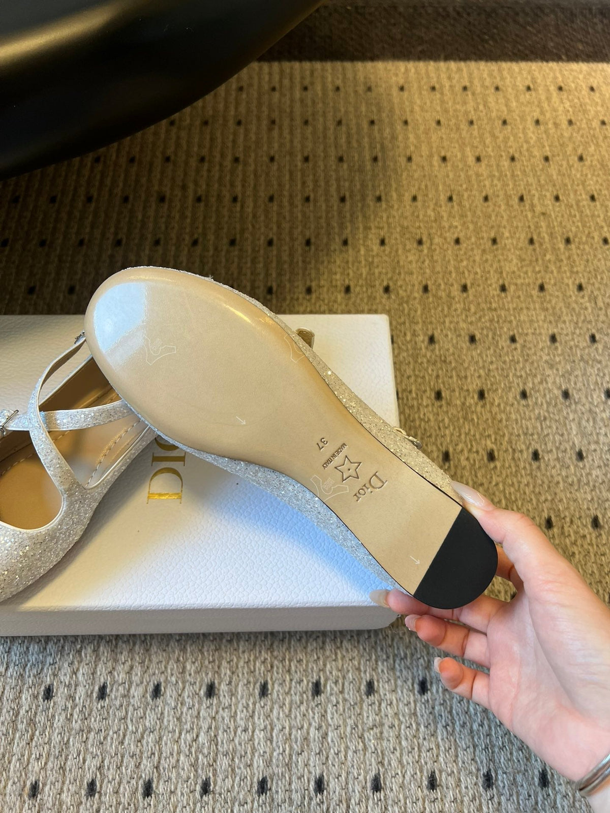 CD Very Ballet Flat White Lambskin & Glitter