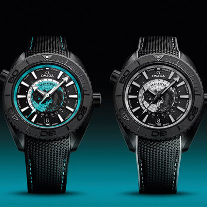 Seamaster Planet Ocean 600M Black Ceramic 45.5mm - Black and Turquoise on Rubber Strap